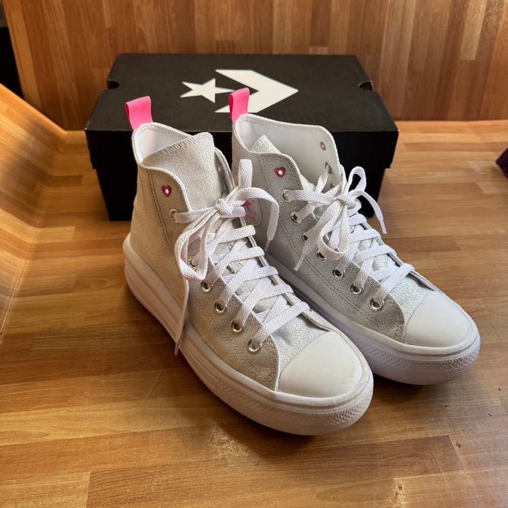 Converse high top pink and white sneakers size 5